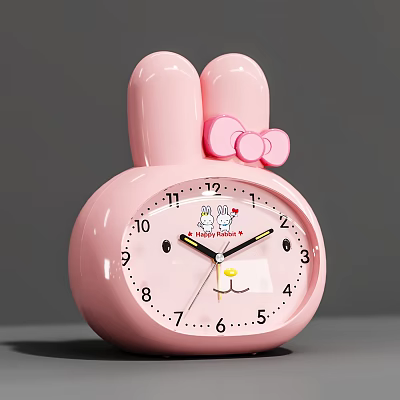 Pink Rabbit Shaped Hello Kitty Alarm Clock With Bowknot And Cartoon Design For Kids 3d model