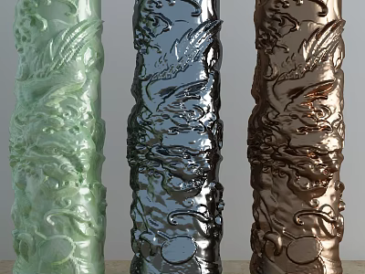 Decorative Columns With Green Black Brown Carved Patterns And Glossy Surface 3d model