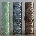 Decorative Columns With Green Black Brown Carved Patterns And Glossy Surface