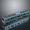 Detailed Gray Model Train Featuring Green Stripes Windows Skylight And Reflective Design 3d model