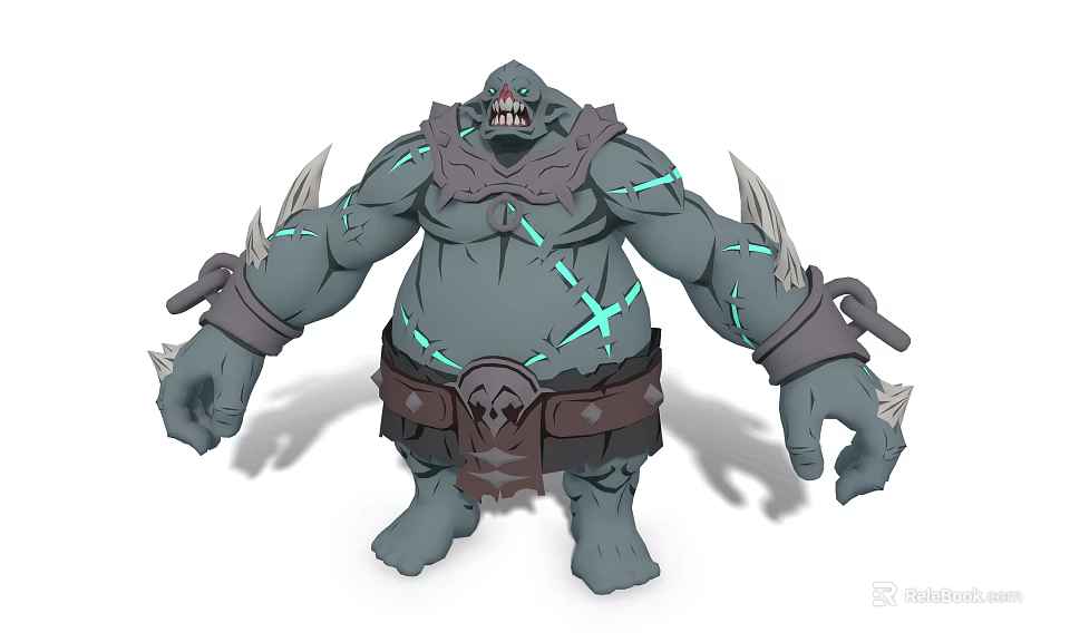 Game and Movie Character Green Skin Bulky Build Blue Glowing Cracks Skull Belt Arm Spikes 3d model 