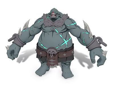 Game and Movie Character Green Skin Bulky Build Blue Glowing Cracks Skull Belt Arm Spikes 3d model