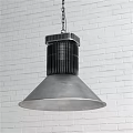 Modern Industrial Metal Chandelier With Wide Shade Suspended Against White Brick Wall Design