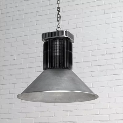 Modern Industrial Metal Chandelier With Wide Shade Suspended Against White Brick Wall Design 3d model
