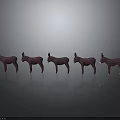 Five Purple Donkey Models Standing in a Line on Dark Surface