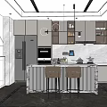Modern Open Kitchen Interior With Marble Island Counter And Appliances 3d model