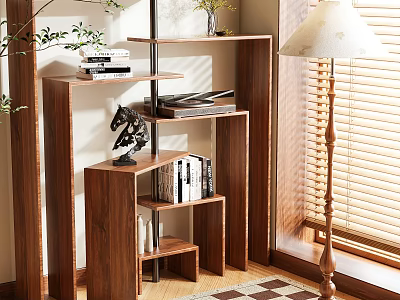 Modern Wooden Shelving Unit With Multi tier Design For Books And Decorative Items In Living Room 3d model