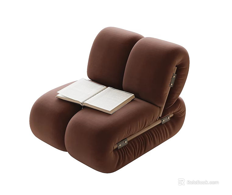 Brown Plush Single Seater Sofa With Modular Design And Open Book 3d model