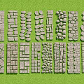 Garden Decorative Stone Slabs With Various Patterns Arranged On Green Lawn 3d model