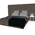 Modern Double Bed With Tufted Headboard Gray And Black Bedding Pillows And Bedside Lamp