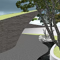 Tranquil Garden Landscape Design With Tree Lined Pathway Green Lawn And Stone Walls