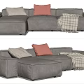 Modern Gray Fabric Sectional Sofa With Pink And Beige Pillows And Plaid Blanket