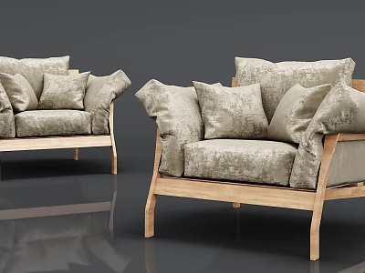 Modern Light Colored Single Sofa With Wooden Frame And Soft Cushions 3d model
