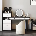 Modern Black White Dressing Table With Round Mirror Drawers Chair And Decorative Items 3d model