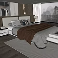 Double Bed Bedroom Interior With Nightstand Table Lamp Window View And Decorative Pillows 3d model