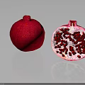 Red Whole And Half Pomegranate With Seeds On Dark Background Reflection 3d model