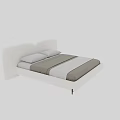 Modern Minimalist Double Bed with Soft Gray Upholstered Headboard White Pillows and Beige Bedding