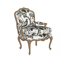 Elegant French Style Accent Chair With Carved Wooden Frame And Floral Bird Pattern Fabric