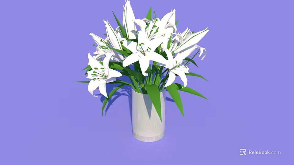 White Lilies in White Vase with Purple Background for Home Decoration 3d model 