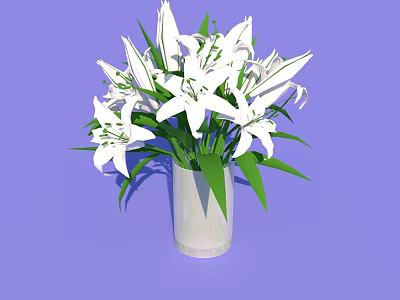 White Lilies in White Vase with Purple Background for Home Decoration 3d model