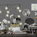 Plush Toys Kids Room Arrangement With Star String Lights Gift Box And Wall Art