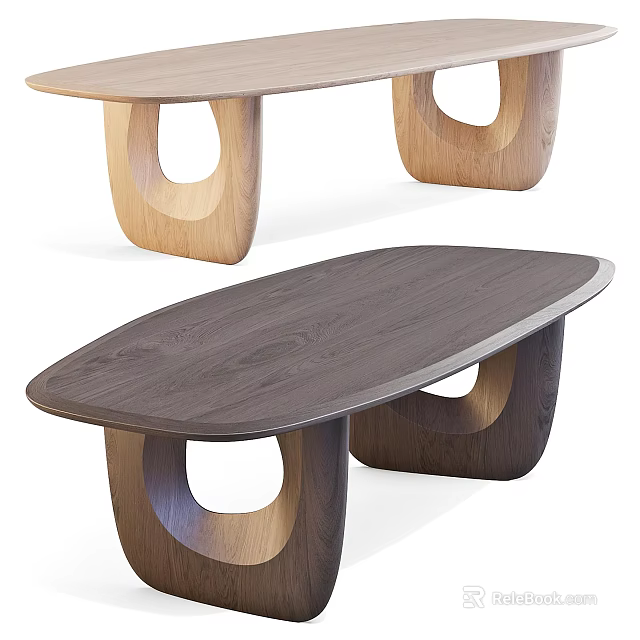 Modern Wooden Dining Table With Oval Top And Unique Curved Legs Design 3d model 