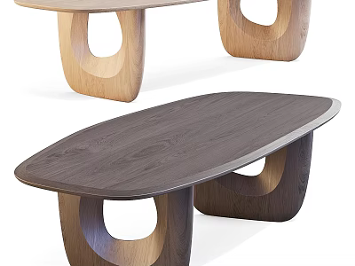 Modern Wooden Dining Table With Oval Top And Unique Curved Legs Design 3d model