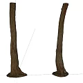 Natural Tree Trunks With Stone Bases Standing Vertically On White Background 3d model