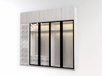 Modern Wooden Wardrobe With Glass Doors Decorative Panel And Built In Lighting 3d model