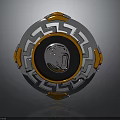 Ornate Circular Decorative Plaque With Silver Gold Accents And Central Skull Emblem