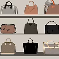Stylish Handbags On White Shelves With Gray Peach Black Beige Structured Quilted Tote Designs