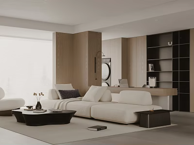 Modern Living and Dining Area Interior With White Sofa Wooden Elements and Open Design 3d model