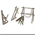 Rustic Wooden Scenic Structures With Vines Branches And Swing Elements