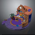 Whimsical Workstation With Pink Orange Structure Purple Stone Floor Circular Rug Books And Palm Plant