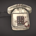Vintage Landline Phone With Stained Worn Surface Dial Pad Handset And Coiled Cord