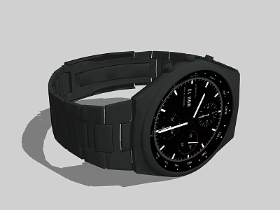 Modern Black Smartwatch With Black Dial White Markers Hands And Metal Strap 3d model