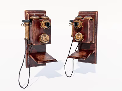 Vintage Style Digital Wall Phones Featuring Wooden Frame Rotary Dial And Classic Handset Design 3d model