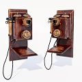 Vintage Style Digital Wall Phones Featuring Wooden Frame Rotary Dial And Classic Handset Design