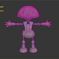 Silver Metallic Robot 3D Model With Big Eyes Outstretched Arms Legs And Dark Background