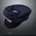 Classic Dark Blue Uniform Cap Featuring Yellow Badge On Brim