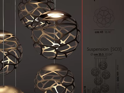 Modern Spherical Hollow Design Metallic Pendant Lights With 41 cm Diameter 3d model