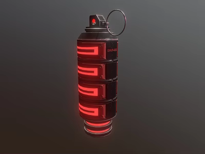 Tactical Military Grenade With Red Glowing Strips Cylindrical Metal Body And Pull Ring 3d model