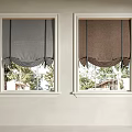 Stylish Roman Blinds In Gray And Brown On Two Windows With White Frames