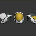 Futuristic Weapon Helmets Featuring White Gold And Green Modern Design Elements 3d model