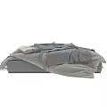 Double Bed with Gray and Beige Bedding Throw Blanket Pillows and Black Metal Side Tables