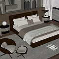 Modern Double Bed Interior With Pillows Nightstand Table Lamp And Area Rug Chair