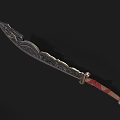 Traditional Decorative Long Sword with Intricate Engraved Patterns on Blade and Red Wrapped Handle Design
