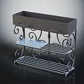 Decorative Metal Storage Shelf With Wrought Iron Scrolls And Drawers
