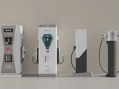 Electric Vehicle Charging Station with Multiple Modern Charging Ports and Digital Displays 3d model