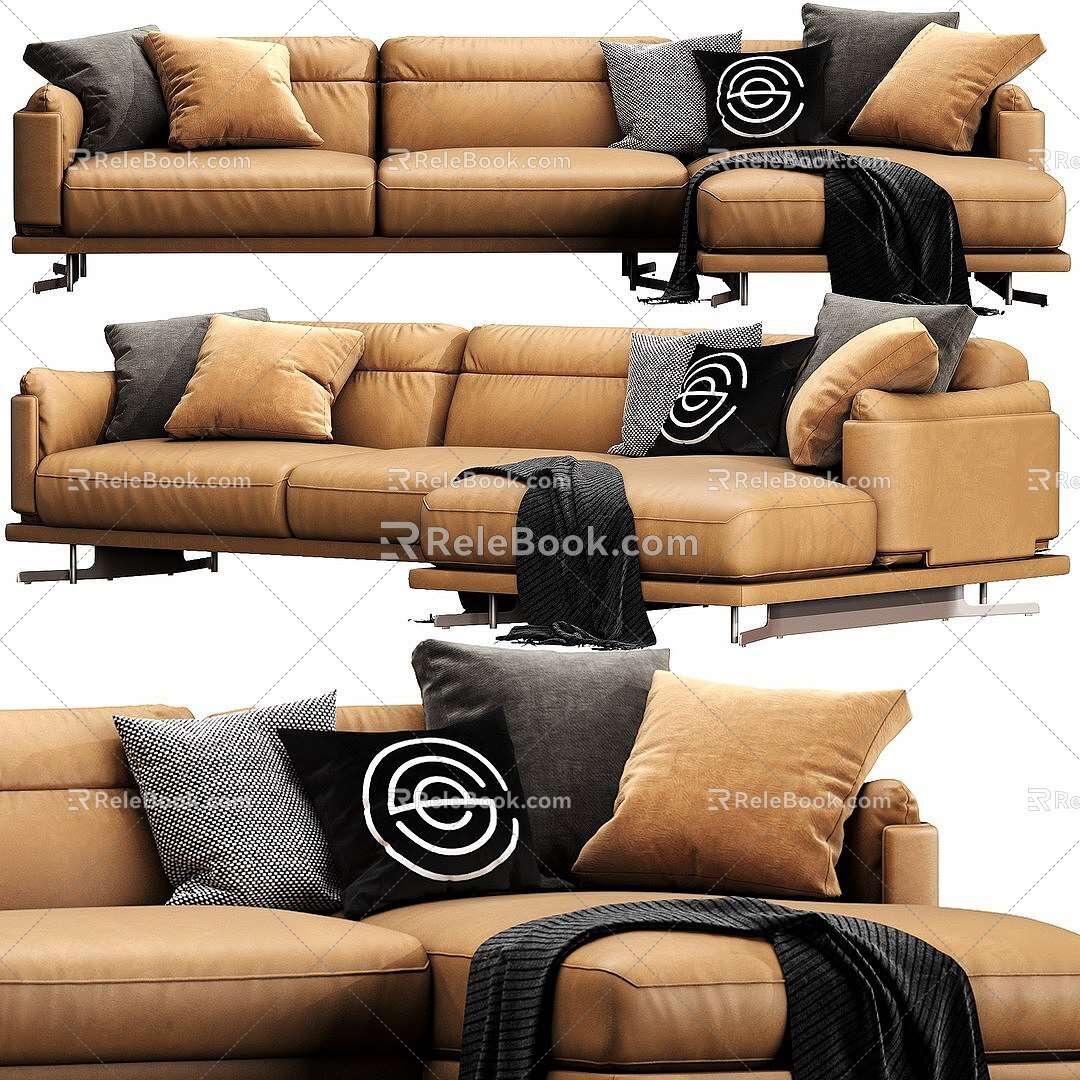 Brown leather corner sofa 3d model